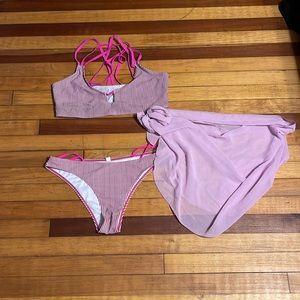 Pink Striped Bikini with cover up